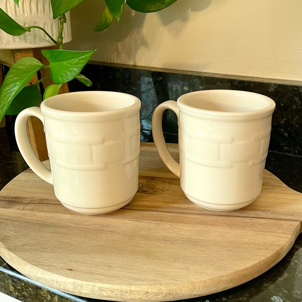 Set of Two Longaberger Pottery Ivory Mugs